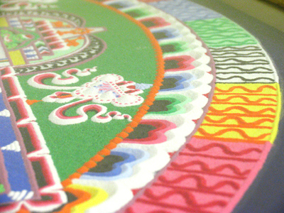 Part of a large Buddhist mandala, sculpted in colored sand.