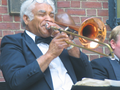 For his solo, he took off his glasses and closed his eyes - the better to see the groove.