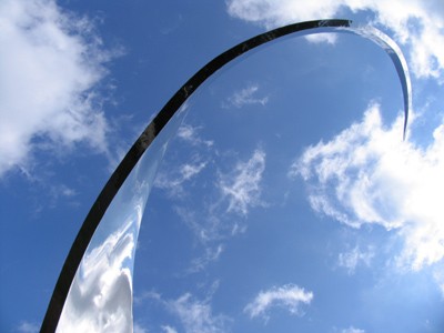 `Pathway`, a polished steel sculpture by John Safer outside The Dayton Art Institute.