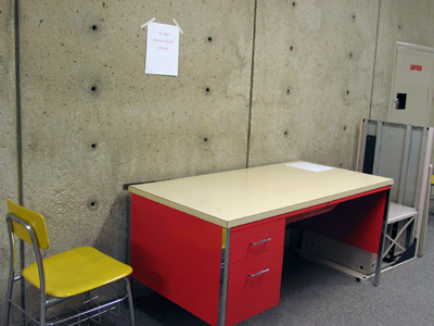 In the basement of the music building.  The sign says `Part Time Faculty and Staff Lounge`.