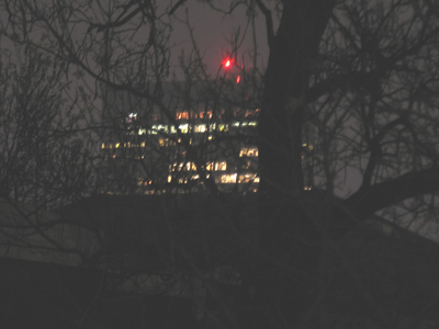 Without leaves on the trees, the view from my kichen window becomes more urban.