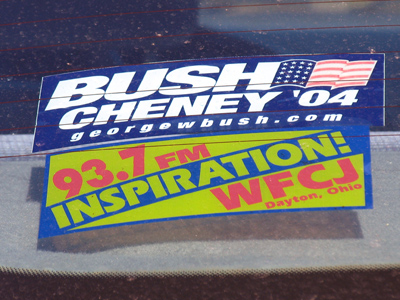 Somewhere there`s a car with Kerry/Edwards and WYSO stickers side by side.