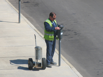 Poor guy probably gets tired of jokers asking him if he`s got any change.