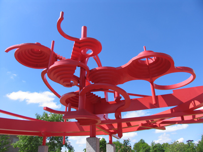 And this twisted red metal sculpture is -- well, I don`t think I can write anything more laughable than the object itself.