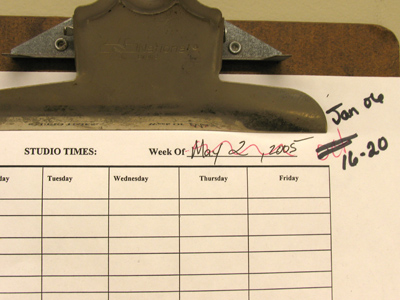 The sadly ignored photography studio sign-up sheet.