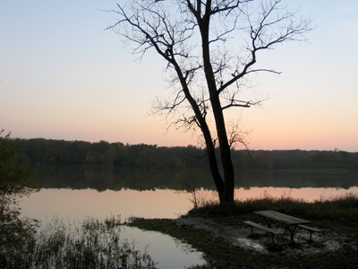 The flooded table awaits next season`s picnickers.
