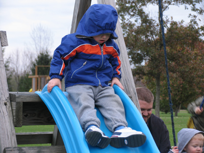 Just before he bumped his head and decided that the slide wasn`t that much fun after all.