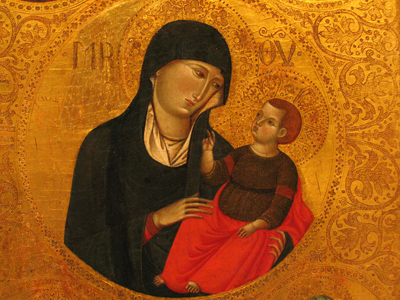 Italian (Venice) MADONNA AND CHILD WITH FOUR EVANGELISTS, mid-14th century.