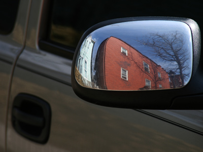 A mirror on the front of the mirror.