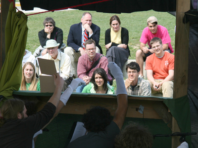 Backstage at the Puppet Liberation Theatre.
