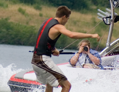 `Get out of my shot!`  `No, you get out of my shot.`