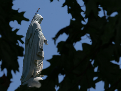 Mary through the trees.