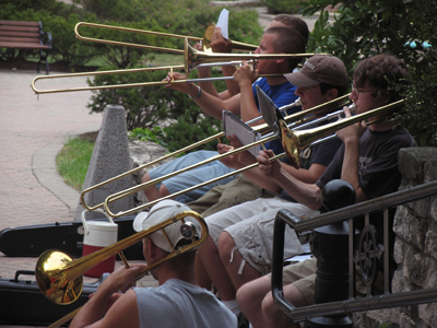 I`d like to say they sounded good, but hearing trombones practice is like listening to an alto:  there`s no melody.