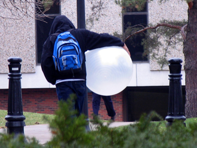 Inside the playground slide (as seen from outside).