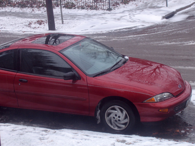 Back at home at the heat of the day (33 degrees).  The sleet had turned to rain.