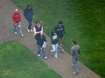 The campus tour lasts about an hour, and the tour guide spends the entire time walking backwards.