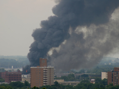 Meanwhile, a real fire is going strong nearby.  It looks like the same location as June 30, 2008.