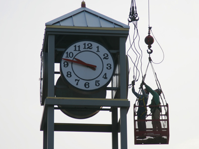I assumed they were repairing the malfunctioning clock, but I went by two days later and it had been demolished.