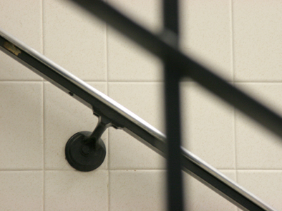 Somewhere between the fourth and fifth floors.