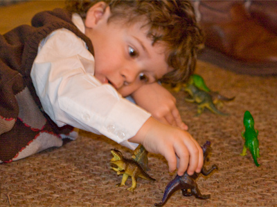 Just give a boy dinosaurs and he`s happy.