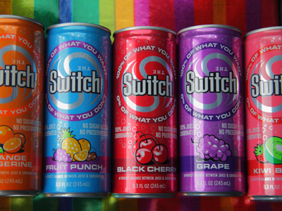 Carbonated juice beverage -- a birthday present for a Mountain Dew addict.