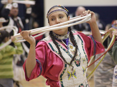 The hoop represents the horizon, the union of Mother Earth and Father Sky, that surrounds us on all sides.