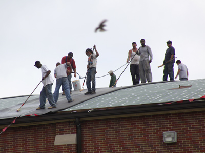 One flew over the roofing crew.