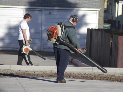 Duelling leaf blowers.