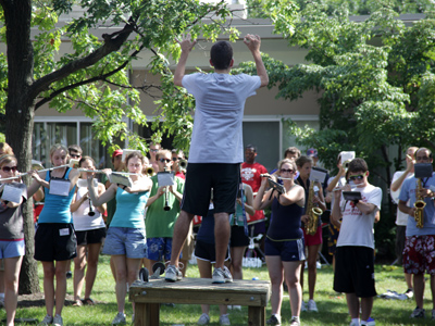 Born a decade after John Lennon`s death, these band members are rehearsing a medley of Beatles songs.