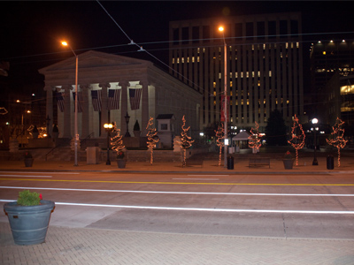 A test shot preparing for Friday night`s parade.