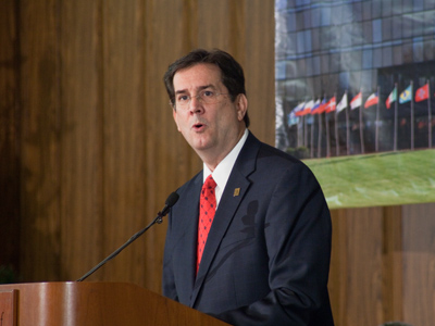 In a room filled with dignitaries, reporters, and me, it was announced that the University of Dayton has bought the NCR World Headquarters building -- and Old River Park.