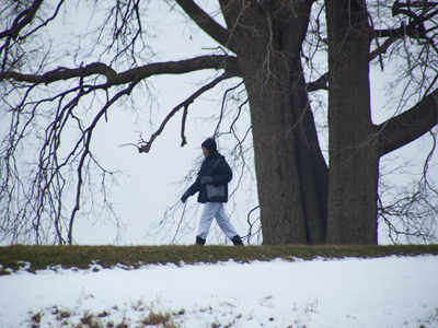 A stranger carries her individual joys and sorrows along the riverbank.  She walks left, I drive right.  No connection.