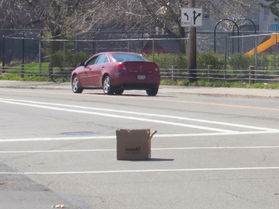 Was it the wind, or some self-destructive influence, that propelled this box into the intersection against the light?