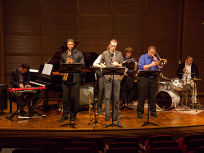 There were about as many people in the audience as there were on stage at this jazz concert.