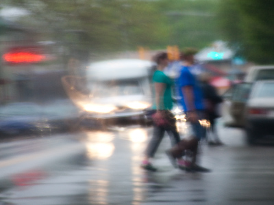 Jaywalkin` in the rain.