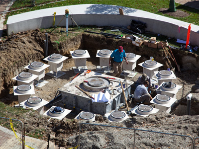 Rescue capsules ready to be lowered into the mine.