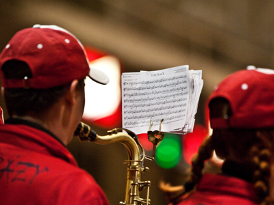 The UD Pep Band, as seen from the really bad seats.