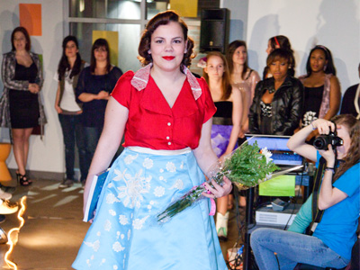 First prize in the Runway Challenge went to this 1950s style outfit made from old prom dresses.