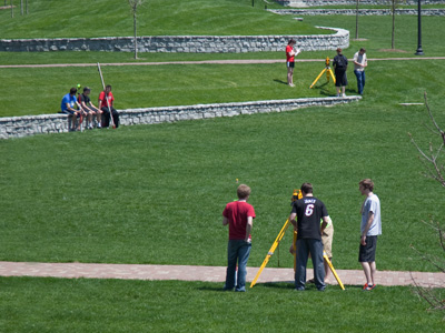 Every spring, a band of future surveyors descends upon the campus and starts to measure everything in sight.