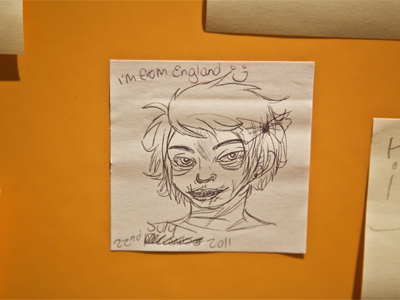 Standing on the art.