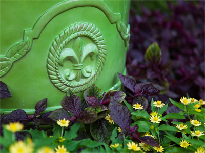 Fleur-de-lis avec les fleurs du jardin.