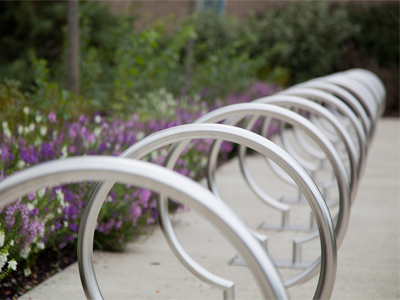 A bicycle rack -- or modern sculpture -- I can`t tell which.