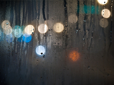 Downtown Dayton, through a glass darkly (and wetly).