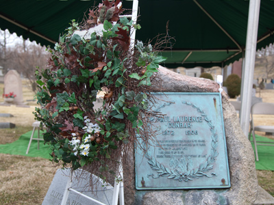 A wreath of oak and ivy was placed at Dunbar`s grave, referring to the title of his first poetry book `Oak and Ivy.`