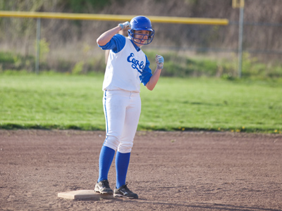 Her second hit:  the pitcher is also a slugger.