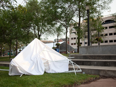 The smaller tents didn`t weather the weather so well.