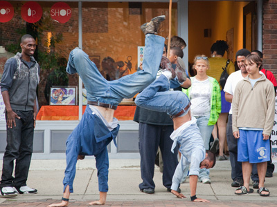 Urban Nights:  upside down dudes.
