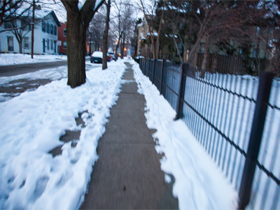 I have to walk an unusually long route home to avoid the icy sidewalks of my more inconsiderate neighbors, so my `commute` takes five minutes instead of the usual three.