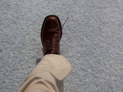 It`s snowing!  Shoe`s untied!  Great timing.