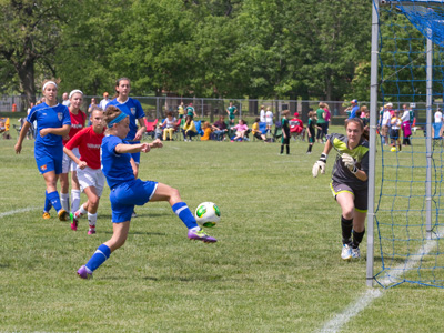 The goalie could just watch it go into the net.